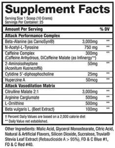 KODIAK ATTACK Pre Workout Supplement Facts