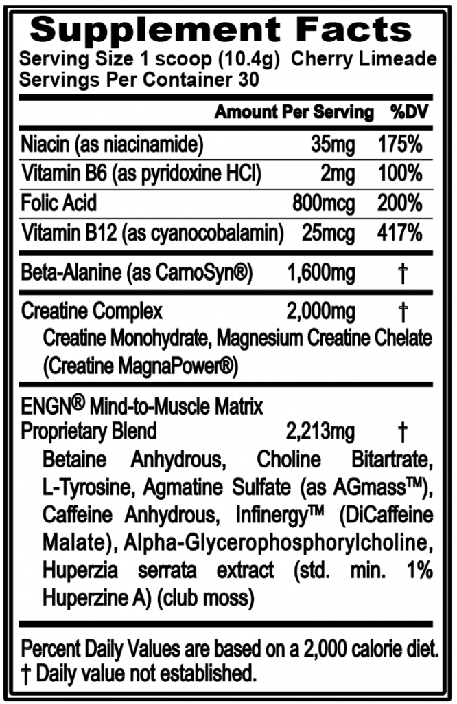 Evlution Nutrition ENGN Zero Supplement Facts
