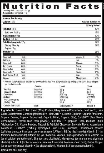 Betancourt Lean Gainz Supplement Facts