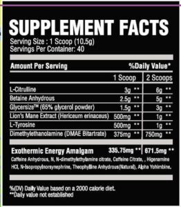 Chemix Pre Workout Ingredient Label