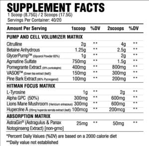 Sicario Pre Workout Ingredients