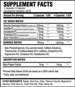 Demonio Fat Burner Ingredients